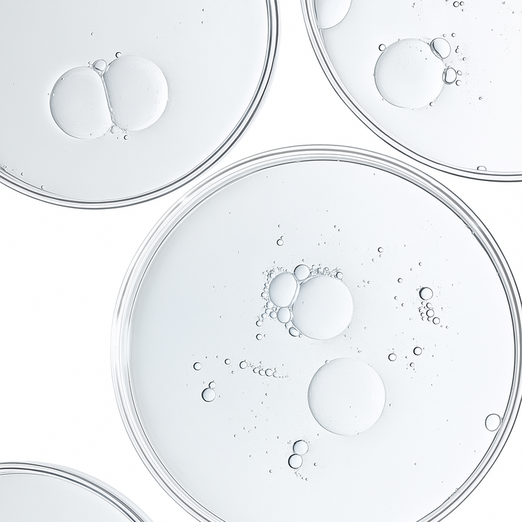 Close-up of hyaluronic acid droplets, key active ingredient to Lebubè plumping and hydrating makeup with skincare benefits
