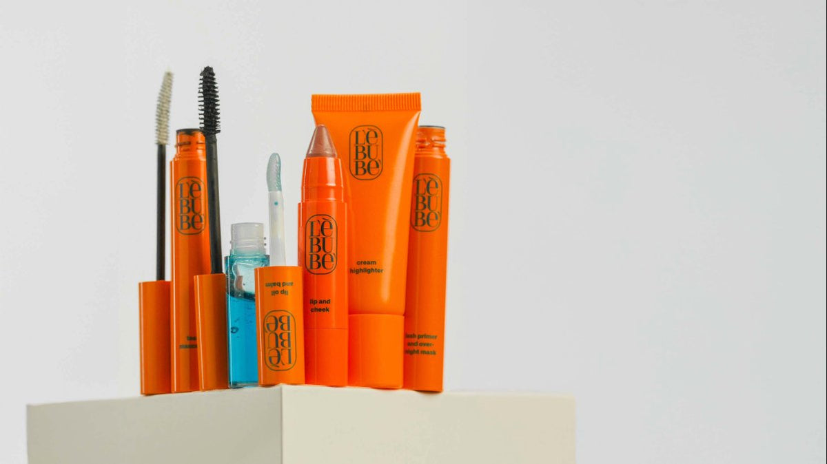 Front view of Lebubè vegan hybrid cosmetics part of the full face skincare-infused makeup gift set, on a white background