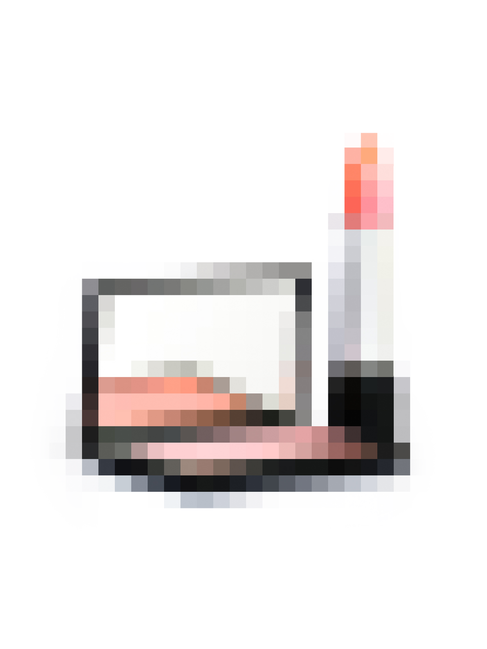 Pixelated images of ordinary makeup contrasted with Lebubè makeup with skincare benefits and skincare actives