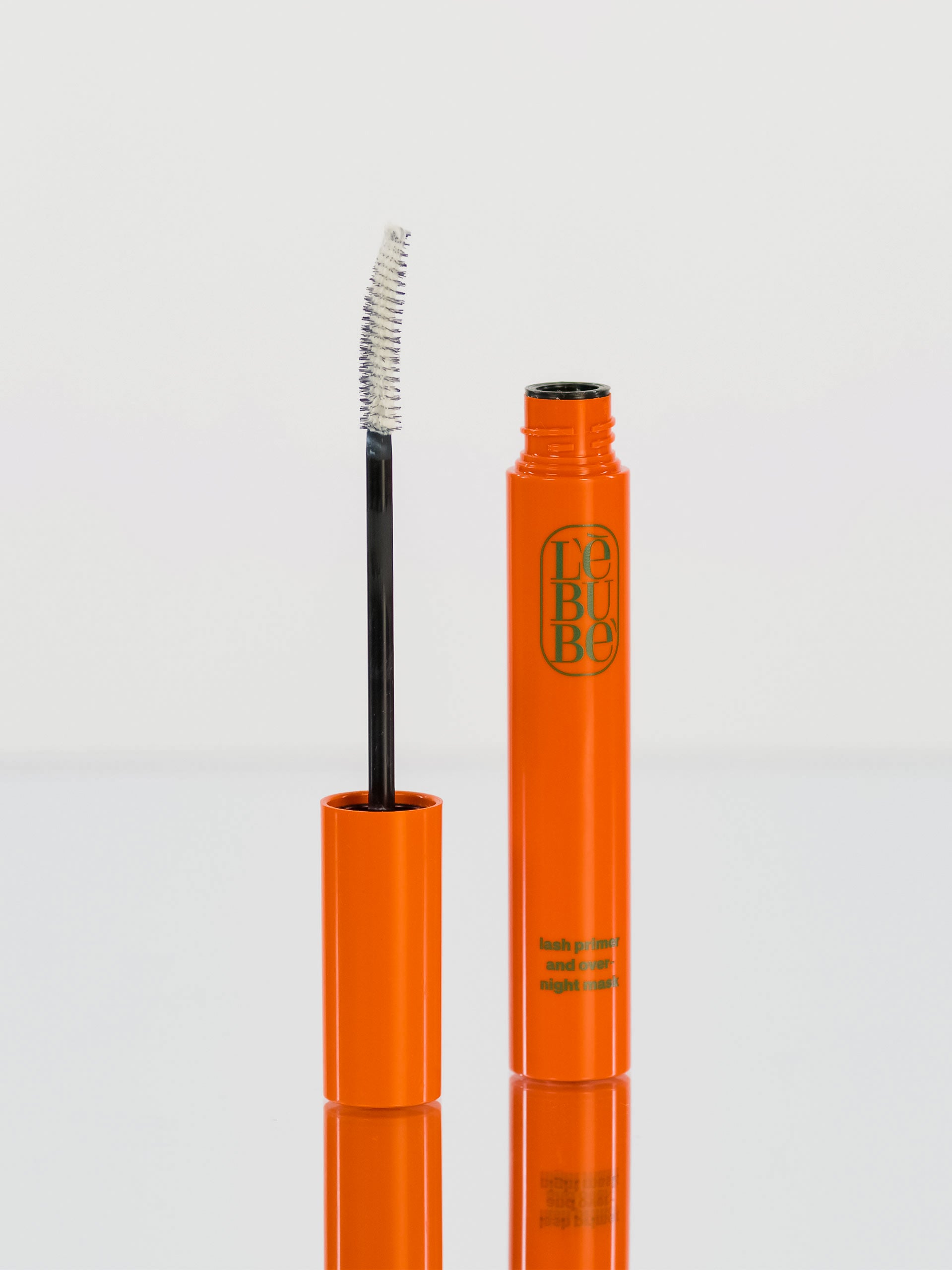 Lebubè Lash Primer and Overnight Mask: vegan volume booster lash primer and lash growth and repair treatment. Front view