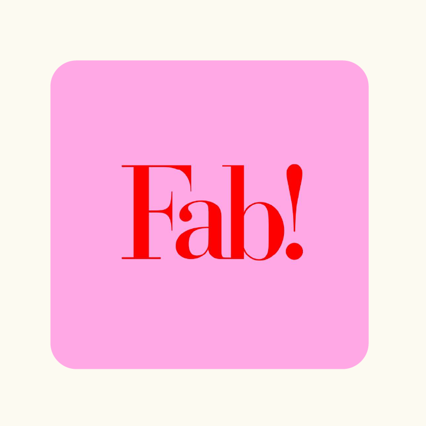 Logo of Fab, which featured an interview with Mirta and Vittoria, co-founders of Lebubè vegan makeup with skincare benefits